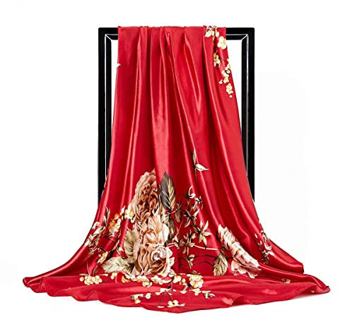 FAIRYGATE Mode Seidenschal Damen Klassischer Blumen Großer Quadratischer Schal 90X90 Pendeln Stil Kopftuch Dekoration Bandana Haarband Seidig Warmer Schal 75006