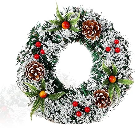 Ghirlanda Natalizia 30cm, Corona per Porta d'Ingresso con Bacche Rosse e Pigne, Pronta da Appendere per un'Atmosfera Festiva Immediata