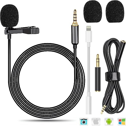 TDDL Micrófono Lavalier 2 m Micrófono de condensador omnidireccional 3,5 mm para PC con adaptador mini Lavalier Micrófono para iPhone Android entrevistas YouTube Grabación Podcast