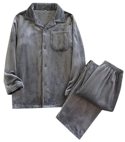 Herren-Pyjama-Set Flanell, verdickt und Fleece, warm, lässig, bequem, für den Winter Jungen Trainingsanzug Schlafanzug Herren Hausanzug Herren (Grey, L)