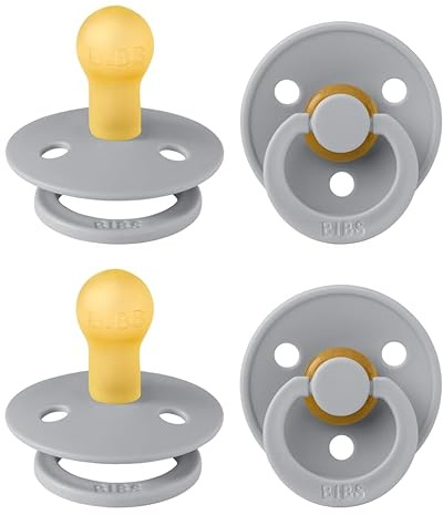 BIBS Dummies Colour 4-Pack, BPA Free Dummy Pacifier, Round Nipple Soothers, Natural Rubber Latex, Made in Denmark, Size 1 (0-6 Months), Cloud