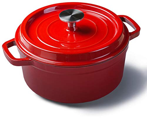 Pentola Smaltata Otufan, Pentola in Ferro con Coperchio Pentola in Ghisa con Manico a Doppio Anello Per Cucina Domestica(24 cm)