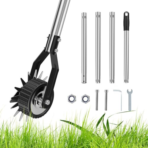 Ghopy Wheel Rotary Edger Manual Lawn Edger with 3/4 Sections Stainless Steel Handle 39.37/53.14/67.32inch Adjustable Height Sidewalk Rotary Shear Rustproof Hand Rotary Lawn Edger for Garden Lawn Yq