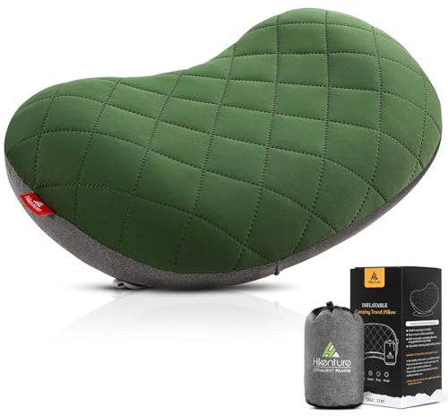 HIKENTURE Camping Pillow-Ultralight Inflatable Pillow with Removable Cover-Comfortable Ergonomic Blow Up Pillow - Compressible Beach Pillow-Air Travel Pillow for Neck & Lumbar Support（Green）