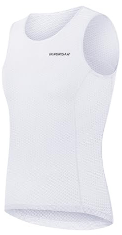 BERGRISAR Mesh Cycling Base Layer Men Sleeveless Cycling Vest Anti-Sweat Quick Dry Bike Running Gym Undershirt White Medium