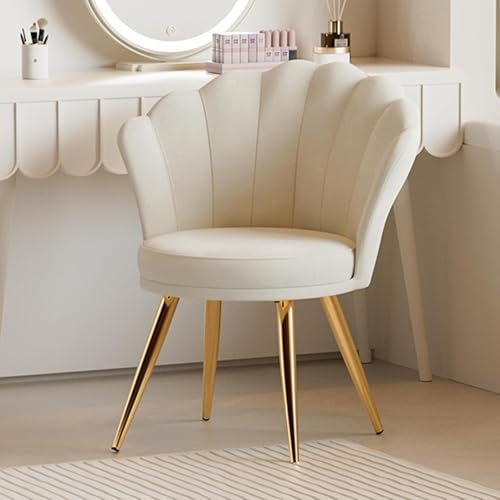 Aivermeil Esszimmerstühle Samt • Muschelsessel mit Rückenlehne & Armlehnen • Schminktisch Stuhl • Polstersessel Elegant • Akzentstuhl mit Gold Metallbeinen Accent Chair • Weiß