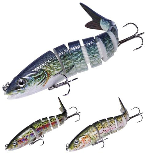 TABKSOLA Esche Artificiali, Affondamento Lento, Esca Artificiale per Acqua Dolce e Salata, Adatte per Luccioperca, Trota, Salmone, Persico, Set Esche Multi-segmento per la Pesca.
