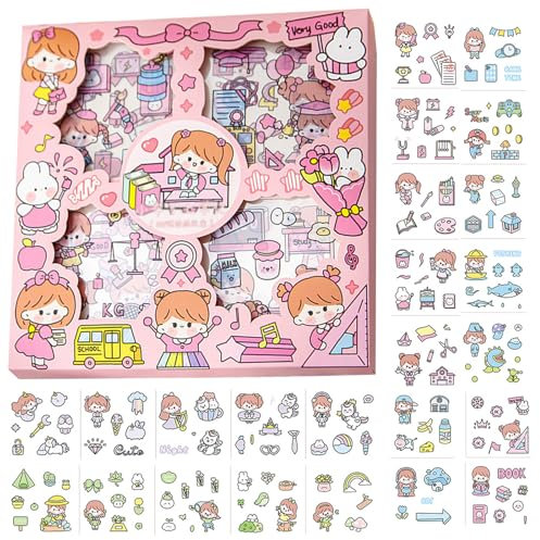 100PCS BMYUK Cute Cartoon Girls Stickers Set Waterproof Self-Adhesive for Junk Journal DIY Arts Crafts Photo Album Water Bottles Laptops Scrapbooks Decorative Scrapbook