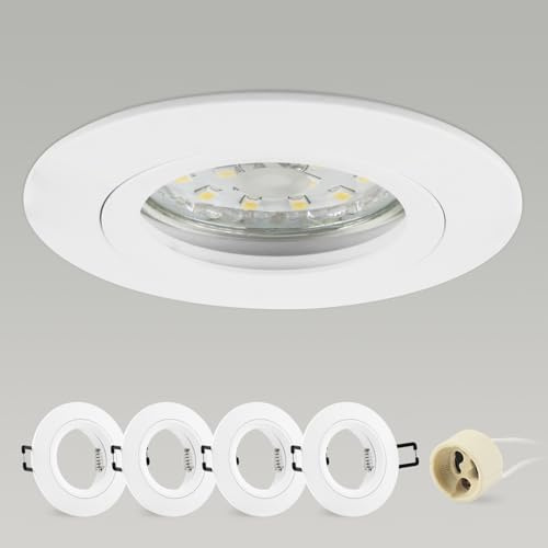 CongShine 4x Foco Empotrable GU10 Aluminio Blanco Downlight LED Empotrable Ojo de Buey de techo con Portalámparas GU10 65mm Para 50mm Lámparas De Led O Halógena, Redondo 60-70mm 230V