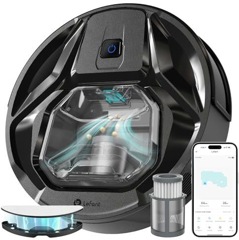 Lefant M320 Robot Vacuum Cleaner with Mop, 6000Pa Ultra Strong Suction, 7.9cm Thin 28cm DIA, 210 Minutes of Constant Vacuuming, Alexa Voice Control, Carpet Detection, Ideal for Pet Hair, 2.4G Wi-Fi