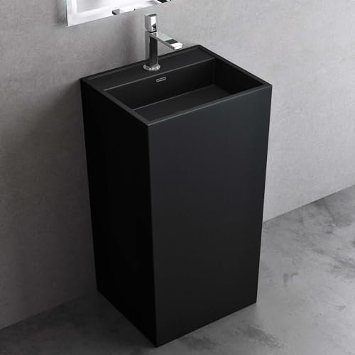 doporro Lavabo Colonne Rectangulaire Noir Vasque sur Pied Solid Surface Lave Mains pour Salle de Bain 50x42x90cm Colossum34