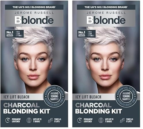 Jerome Russell Bblonde Charcoal Blonding Kit – Toning Bleach Lifts Up To 7 Shades with Activated Charcoal Black Ice Shampoo And Conditioner Included (Pack of 2)
