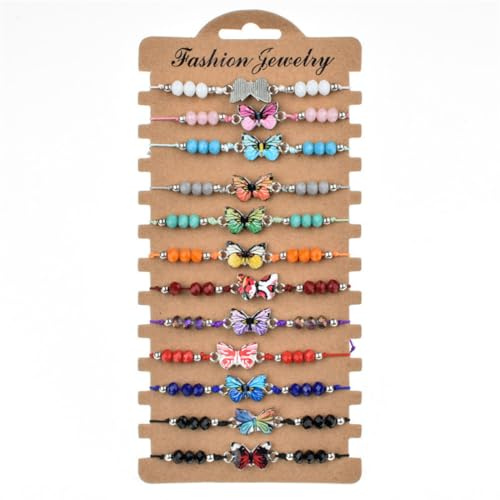 12 PCS Braccialetti Bambina Braccialetti Amicizia Braccialetti Bambina Intrecciato Regolabile con Ciondolo Bracciale Amicizia per Bambini Bomboniere per Feste di Compleanno per Bambine (Farfalla)