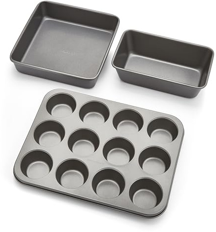 Morphy Richards Set da forno antiaderente – 12 muffin, teglia quadrata da 22,9 cm e teglia per pagnotta 9 x 5 – resistente acciaio al carbonio, utilizzabile in forno e lavastoviglie, 849008