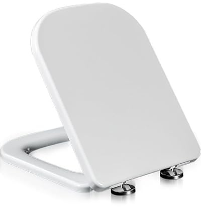 Tavoletta WC Universale Quadrato, Sedile WC Con Chiusura Ammortizzata e Funzione di Sgancio Rapido, Facile da Montare e Pulire, Coperchio WC Bianco, 04C, 43.5x34cm, Copriwater in PP
