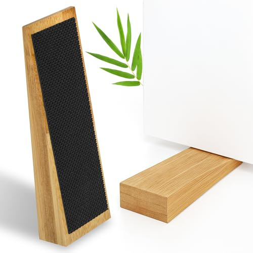 ECENCE Set de 2 Topes de Puerta de Bambú Antideslizantes con Goma, Sujeta Puertas para todo tipo de puertas, Cuñas para puertas de habitaciones, puertas de acero y más