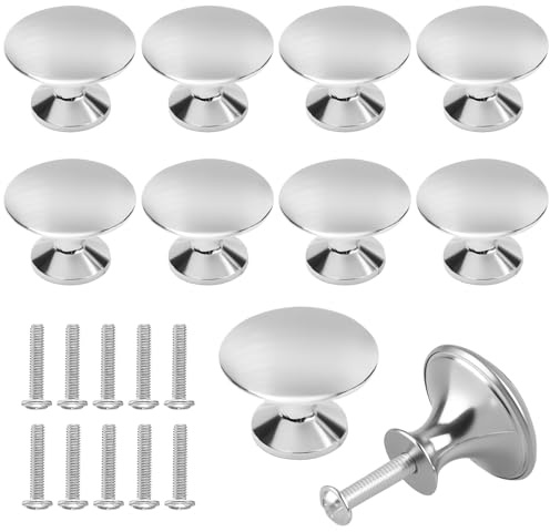 HJYIMYI 10 Pezzi Pomelli per Mobili Argento, 30mm Pomelli per Cassetti, Pomolo per Mobile, Rotonde per Armadietti con Viti, Acciaio Inossidabile, per La Armadi, Cassetti, Comodino, Cucina, Soggiorno
