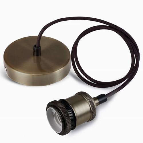 Seruno Lampara Cuerda Techo E27 Portalámpara de Metal Para Lámparas Colgante,con Cable Ajustable 100CM, Casquillos para Bombillas E27, Ideal para Isla de Cocina,Cafetería, Sala,Bronce
