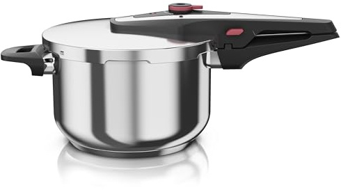 Arendo - Schnellkochtopf Induktion 6l Edelstahl - 3in1 – 6 Liter Fassungsvermögen – induktionsgeeignet – Dampfgaren – Korbeinsatz – integriertes Sicherheitssystem