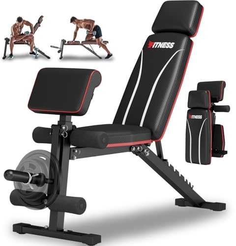 Weight Bench, Adjustable Foldable Strength Training Bench, 800lbs Workout Bench Press with Leg Extension, Preacher Pad, Extended Headrest, Full Body Fitness Bench for Home Gym