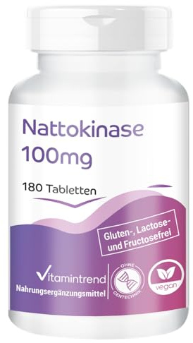 Vitamintrend Nattokinas 100 mg, 180 tabletter à 100 mg (21.800 FU/g), sväljvänlig, högdoserad, vegansk utan magnesiumstearat, tillverkad i Tyskland
