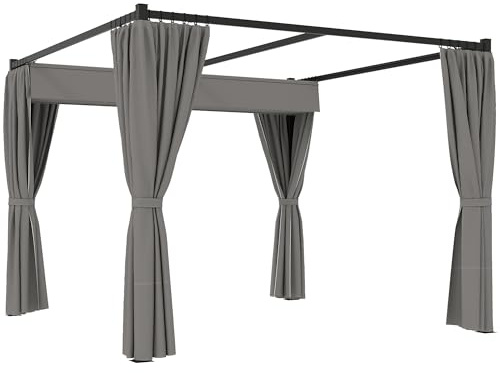 Outsunny Pergola 3 x 3 m Freistehend Terrassenüberdachung mit Schiebedach, 4 Seitenwände, UV-beständig Überdachung Metall Gartenpavillon Sonnenschutz für Terrasse Garten, Hellgrau