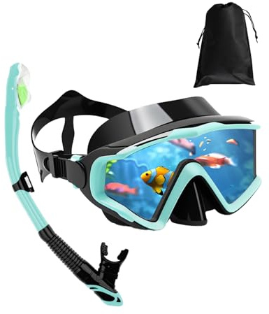 Hingue Masque de Plongée avec Vision Panoramique 180°,Masque Tuba Adulte Anti-Buée et Anti-Fuite avec Verre Trempé HD, Lunette Tuba Snorkeling RéGlable pour Natation, Plongée et Apnée