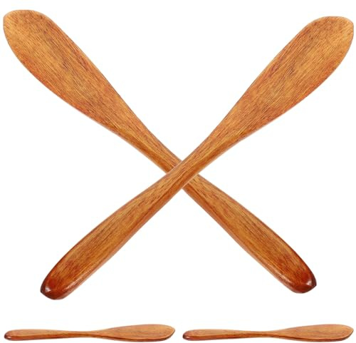 FUOYLOO Set de 4 Piezas de Cuchillos para Mantequilla y Espátulas de Madera para Untar Queso y Crema, Ideales para Desayunos y Meriendas