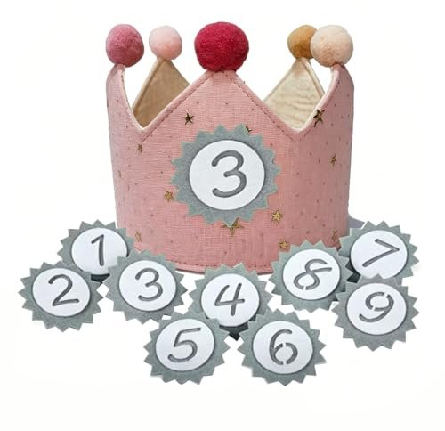 Corona de cumpleaños, bebé niña y niño, sombrero de fiesta ajustable de tejido suave con números intercambiables 0-9, kit de decoración para primer cumpleaños, baby shower y shooting foto, regalo R