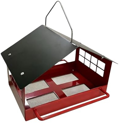 Mangeoire pour oiseaux avec plateau en maille inoxydable, maison en métal avec longs perchoirs pour moineau, mésange, terrasse, jardin, station de nourriture pour oiseaux sauvages