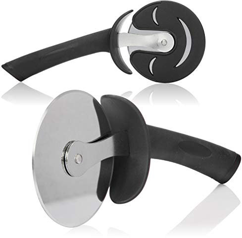COM-FOUR® 2x Pizzaschneider - Pizzaroller, Pizzarad - Pizza Cutter aus Edelstahl, stabiler Griff und Schutzkappe, Schwarz (02 Stück - Pizzaschneider - schwarz)