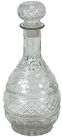 FLACON Jarra de cristal transparente de 27 cm, con tapón, elegante jarra de vino, jarra de whisky, vintage, nostálgica, jarrón