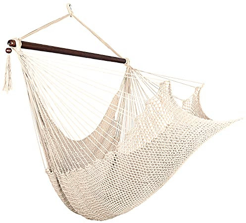 Bathonly Großer Karibischer Hängesessel Mit Spreizstange, bis 150 kg Belastbar, Handgewebt Hängeschaukel, Hängestuhl, für Draußen, Drinnen, Terrasse, Garten, Schlafzimmer, Beige