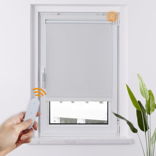 HOMEDEMO Tende a rullo oscuranti motorizzate con betteria e telecomando, Bianco, 60x150cm, tenda motorizzata per interni Senza Foratura, veneziane da interno Giorno e Notte, per Porte e Finestre