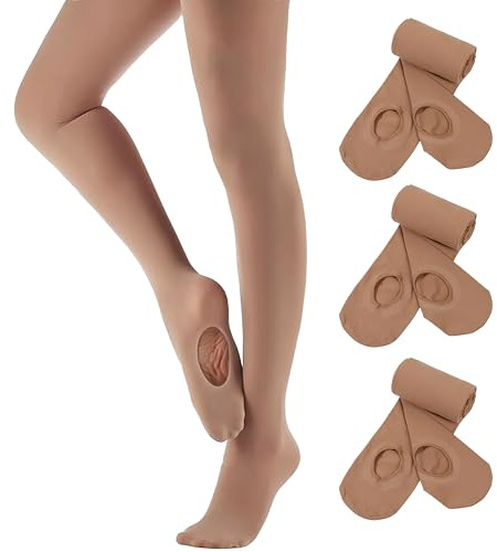 Women Convertible Ballet Tight 3 Pairs High Elastic Transition Pro Dance Tights Ultra Soft Ballerina Tight Semi-opaque Knit Footed Leggings