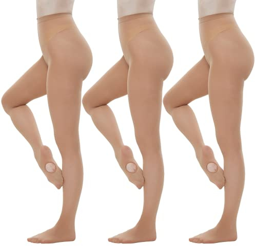 MANZI 3 Pairs Dance Tights for Women Solid Color 40D Comfortable Convertible Opaque Ballet Tights(Caramel L/XL)