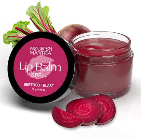 Nourish Mantra - Beetroot Lip Balm with SPF | Made with Olive oil, Shea Butter, Vitamin E and Avocado Oil | For Dry, Chapped & Dark Lips | Best for Both Women and Men | 12g