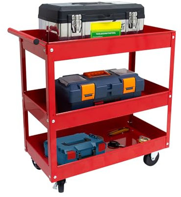 Kemutec Servicewagen aus Stahl, 76,2 cm, groß, 3 Ablagen, 180 kg, Rot