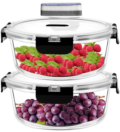 LNWSN Lot de 2 boîtes de conservation en verre avec couvercle, 620 ml, avec couvercle, hermétiques, pour aliments, micro-ondes, sans BPA