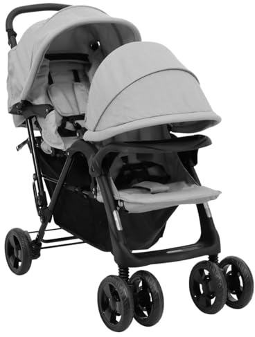 Gecheer Passeggino,Gemellare,a Tandem,Pieghevole,in Acciaio,Grigio Chiaro,123x53,5x112 cm,Carrozzina Doppio,Passeggino Doppio,Carrozzina Gemellare,Passeggino Pieghevole,Carrozzina Pieghevole