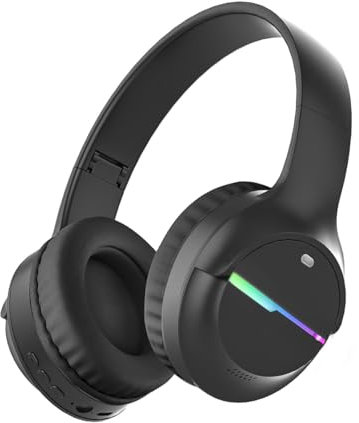 Kabellose Bluetooth-Kopfhörer, Bunte Lichter, große Akku-Kapazität, faltbar, Bluetooth 5,3, 10 m Reichweite, Stereo-Surround-Funktion, integriertes Mikrofon, bequem befestigte Ohren (schwarze)
