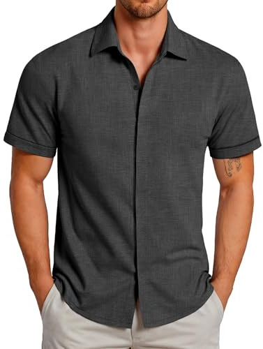 GLESTORE Chemise Homme Manches Courtes Chemisette Casual Confortable Chemises Regular Fit Noir M