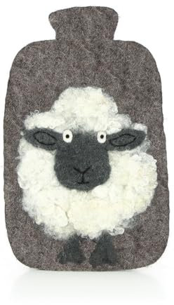 Wärmflaschenhülle Schaf aus Wollfilz, Hülle für Wärmflaschen bis 2 Liter, Kinder Wärmflaschenbezug, Süße Flaschenhülle, Fair Trade Nepal