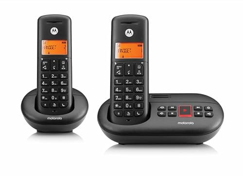 Motorola Voice - E212 2 Telefoni Cordless Digitali con Segreteria Telefonica, Fino a 12 Minuti di Registrazione Segreteria, Intercettazione Chiamate, Tasto Non Disturbare, Nero