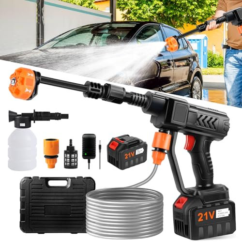 DeeprBetter Pistola Agua Presion Bateria, 55Bar Hidrolimpiadora Bateria de Alta Presion 18000mAh, Profesional Pistola Hidrolimpiadora Portatil con Boquilla Ajustable 6 en 1,Lavadora Alta Pressão Coche