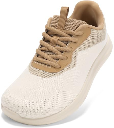 STQ Zapatillas de correr anchas para mujer, ligeras, zapatillas anchas, cómodas, ortopédicas, para juanetes, dedos en martillo, odema, beige marrón, 38 EU Ancho