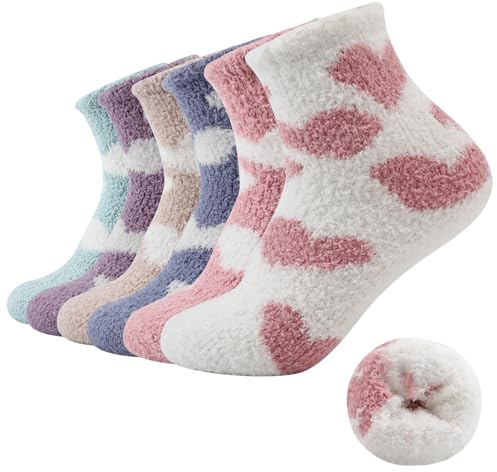 Risipu Fuzzy Socks for Women, Soft Fluffy Socks Thick Cozy Plush Sock Christmas Sock for Women and Girls (A 6 Pairs - Multicolor)