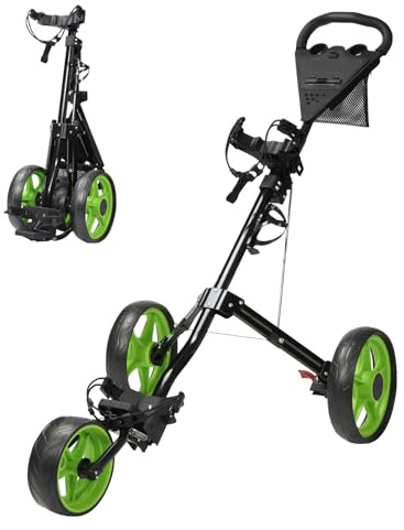 REDCAMP Foldable 3 Wheel Push Golf Trolley with Foot Brake， Lightweight Golf Cart with Extra Large Wheel and Cup Holder，Adjustable Handle Height and Durable Frame,Ideal for Golf Course and Outdoor