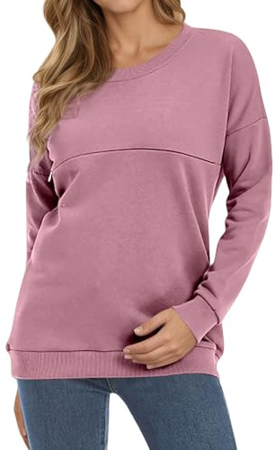 Generisch Sudadera de maternidad y lactancia para mujer, de manga larga con cremallera horizontal, cómoda ropa de maternidad con función de lactancia, S