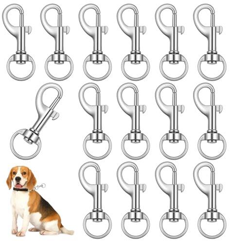 TIESOME 16 Stück Karabiner Hundeleine,360°Bolzen Karabinerhaken mit Drehgelenk Karabinerhaken Bolzenkarabiner Drehbare öse Wirbelkarabiner Silber für Hundeleine Bergsteigen Schlüsselbund
